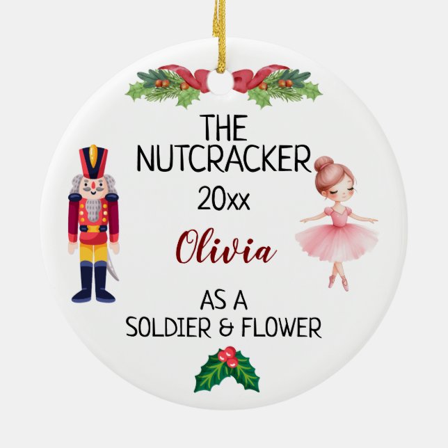 THE Nutcracker & Ballerina With Custom Name & Text Ceramic Ornament (Back)