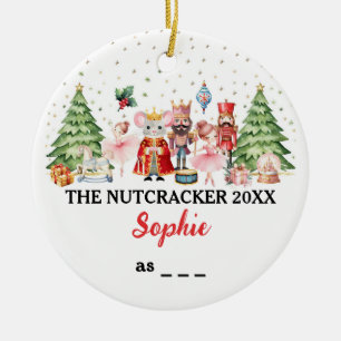 The Nutcracker & Ballerina With Custom Name & Text Ceramic Ornament