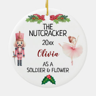 The Nutcracker & Ballerina With Custom Name & Text Ceramic Ornament