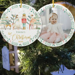 The Nutcracker Ballet Baby 1st Christmas Photo Ceramic Ornament<br><div class="desc">Personalise this chic double sided the Nutcracker Christmas photo ornament easily and quickly,  simply press the customise it button to further re-arrange and format the style and placement of the text.   Matching items available in store!  (c) The Happy Cat Studio.</div>