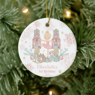 The Nutcracker Ballet Blush Pink 1st Birthday Ceramic Ornament