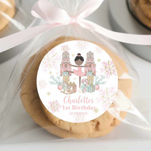 The Nutcracker Ballet Blush Pink 1st Birthday Classic Round Sticker