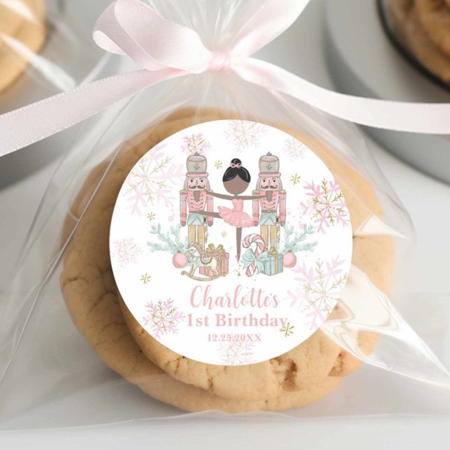 The Nutcracker Ballet Blush Pink 1st Birthday Classic Round Sticker (Creator Uploaded)