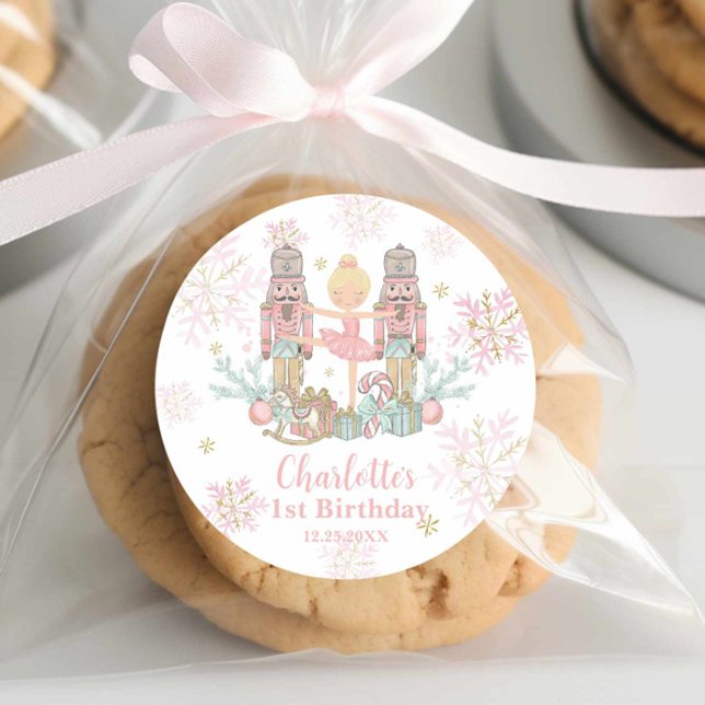 The Nutcracker Ballet Blush Pink 1st Birthday Classic Round Sticker (Creator Uploaded)