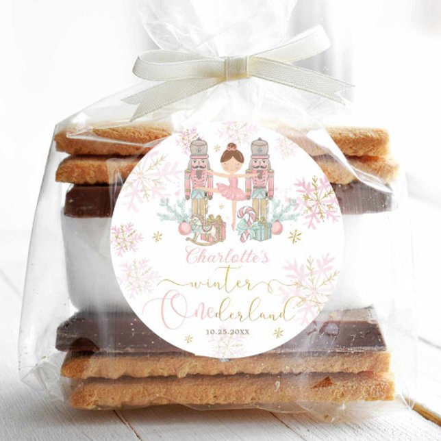 The Nutcracker Ballet Blush Pink Winter Onederland Classic Round Sticker (Creator Uploaded)