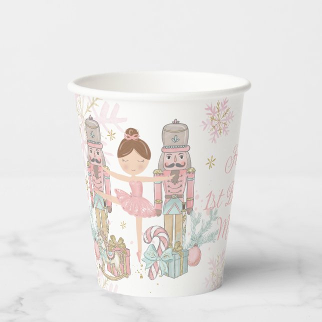 The Nutcracker Ballet Pastel Blush Pink Christmas Paper Cups (Front)