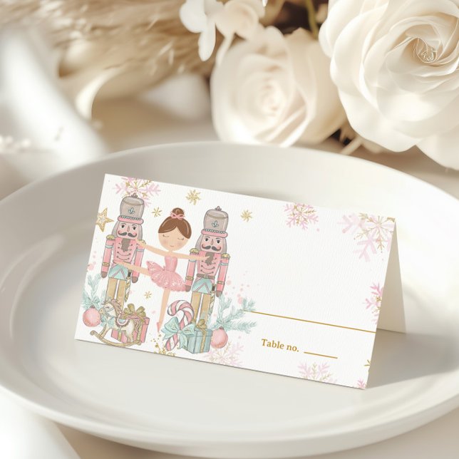 The Nutcracker Christmas Ballet Brunette Pink Tutu Place Card (Creator Uploaded)