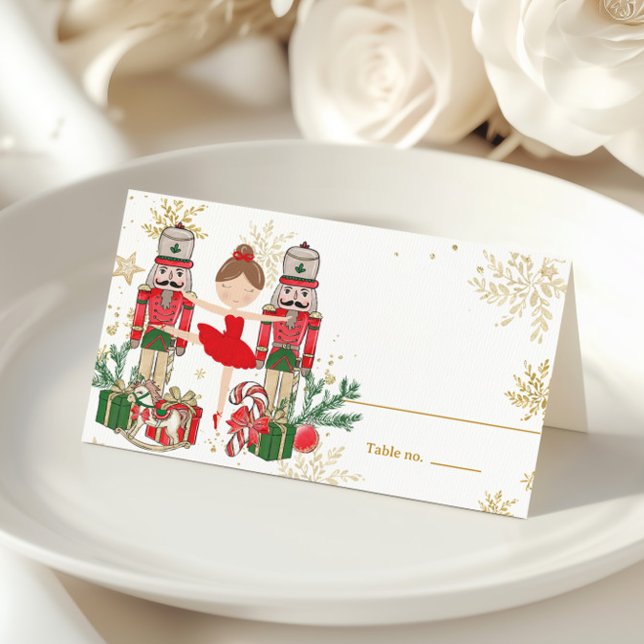 The Nutcracker Christmas Ballet Brunette Red Tutu Place Card (Creator Uploaded)