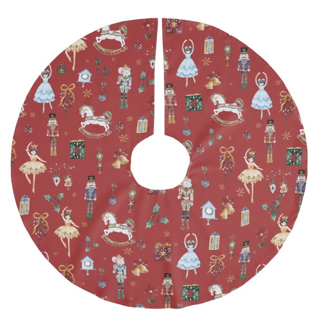 The Nutcracker Christmas Ballet Vintage Watercolor Brushed Polyester Tree Skirt (Front)