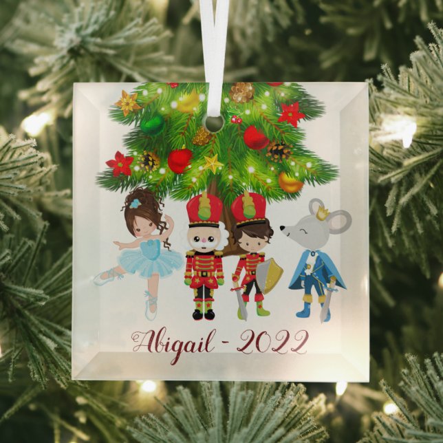 The Nutcracker, Clara, Mouse King Ballet Christmas Glass Tree Decoration (Insitu)