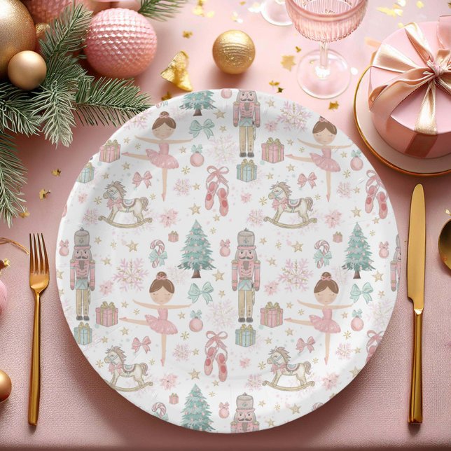 The Nutcracker Pink Christmas Ballet 1st Birthday Paper Plate (Creator Uploaded)