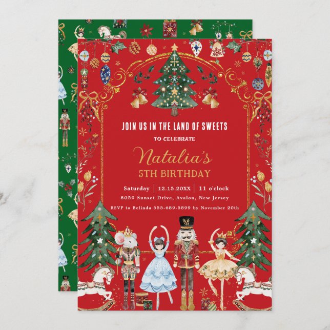The Nutcracker Vintage Christmas Ballet Birthday Invitation (Front/Back)