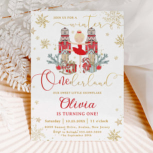 The Nutcracker Winter Onederland 1st Birthday Red Invitation