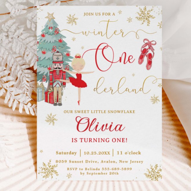 The Nutcracker Winter Onederland 1st Birthday Red Invitation (Creator Uploaded)