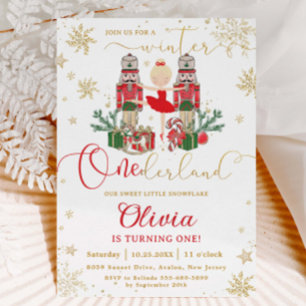 The Nutcracker Winter Onederland 1st Birthday Red Invitation