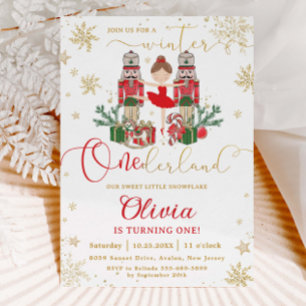 The Nutcracker Winter Onederland 1st Birthday Red Invitation