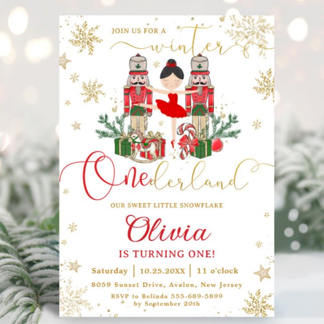 The Nutcracker Winter Onederland 1st Birthday Red Invitation (Creator Uploaded)
