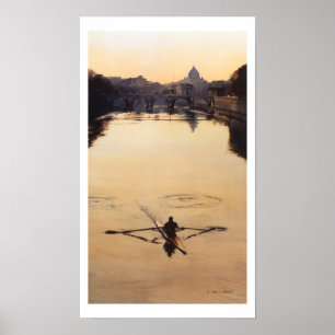"The Oarsman" Kayaker Boat Watercolor Poster