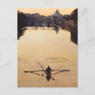 "The Oarsman" Tiber River Watercolor Postcard