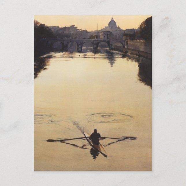 "The Oarsman" Tiber River Watercolor Postcard (Front)