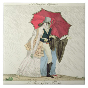 The Obliging Umbrella, plate 40 from 'Le Bon Genre Ceramic Tile