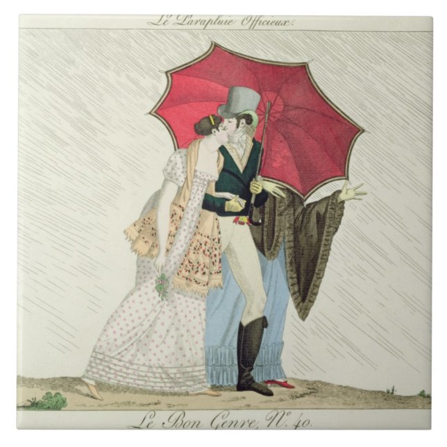 The Obliging Umbrella, plate 40 from 'Le Bon Genre Ceramic Tile (Front)