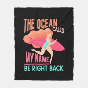 The Ocean Calls Surfer Fleece Blanket