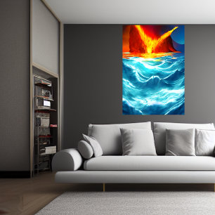 The ocean is burning   AI Art Poster