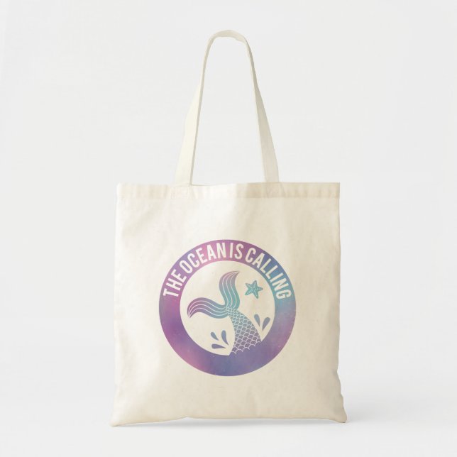 The Ocean Is Calling Mermaid Tail Galaxy Tote Bag (Front)