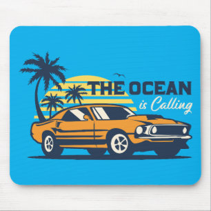 The Ocean is Calling, Summer, Surf & Muscle Cars Mouse Pad