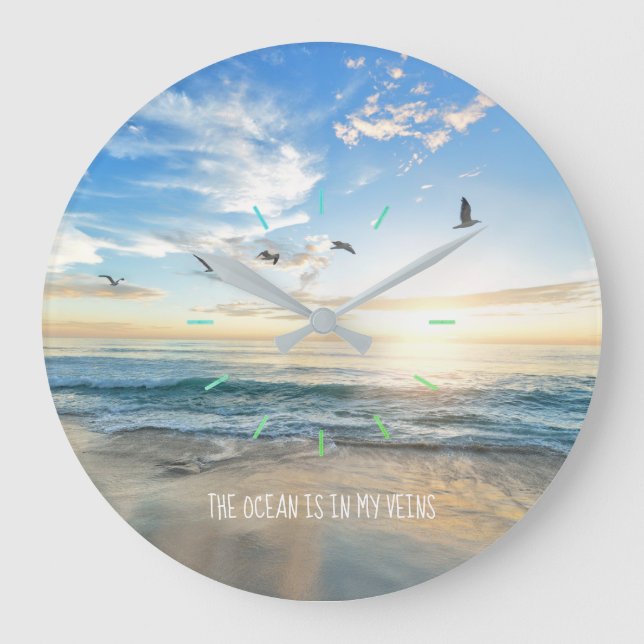 The Ocean is in my Veins Customisable Beach Sea Large Clock (Front)