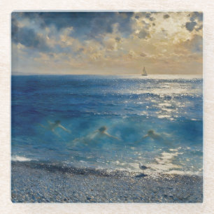 The Ocean Keeps Secrets – A Compelling Seascape Glass Coaster