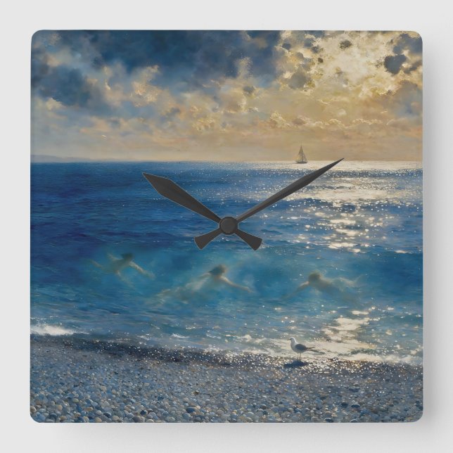 The Ocean Keeps Secrets – A Compelling Seascape Square Wall Clock (Front)