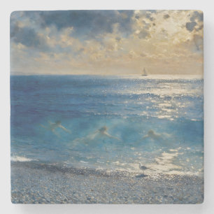 The Ocean Keeps Secrets – A Compelling Seascape Stone Coaster