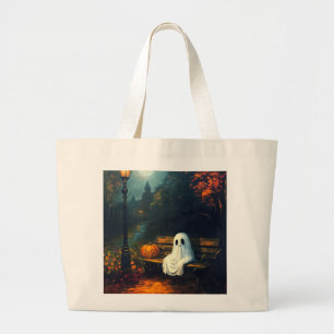 The October Companion Spooky Ghost & Pumpkin Large Tote Bag