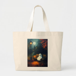 The October Companion Spooky Ghost & Pumpkin Large Tote Bag