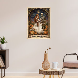 The October Queen Vintage Halloween Skeleton Tarot Poster