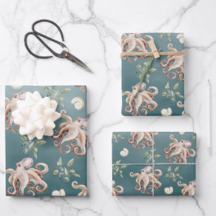 The Octopus Under A Deep Green Sea Wrapping Paper Sheet