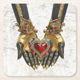 The Offering - Heart in Hands Square Paper Coaster