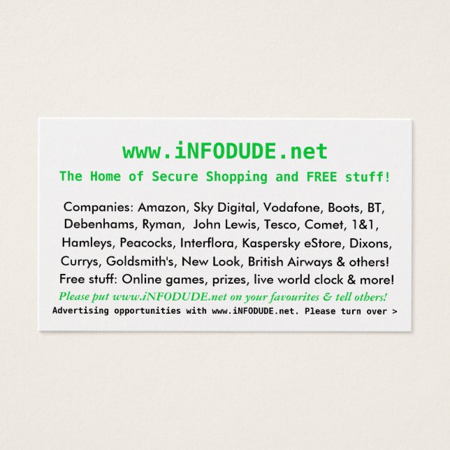 The Official www.iNFODUDE.net Business Card! (Front)