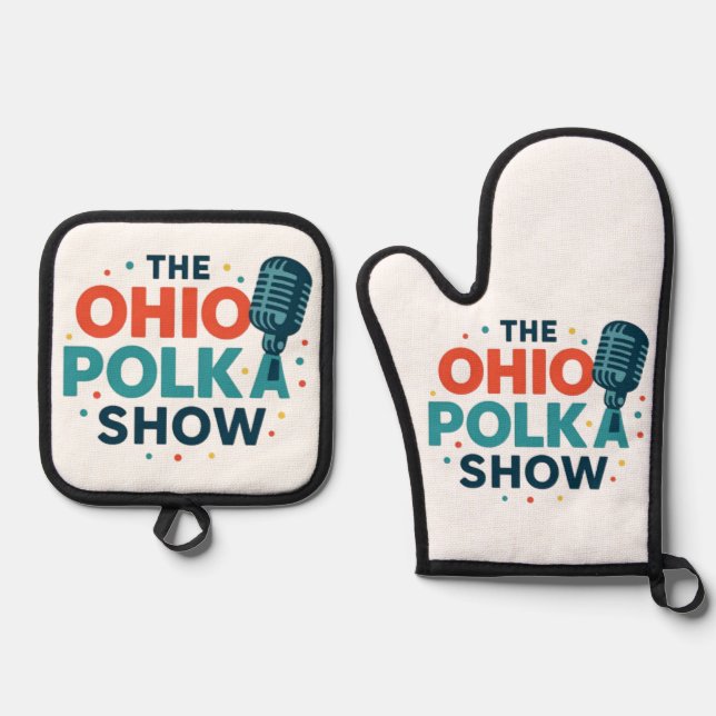 The OHIO Polka Show Oven Mitt and Pot Holder Set (Front)