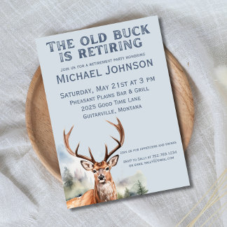 The Old Buck is Retiring Rustic Hunting Retirement Invitation