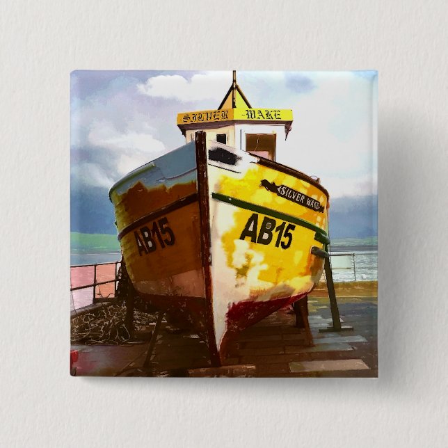 THE OLD FISHING BOAT 15 CM SQUARE BADGE (Front)