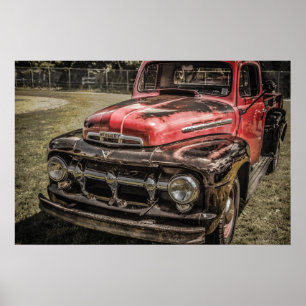 The Old Red Antique Truck Poster