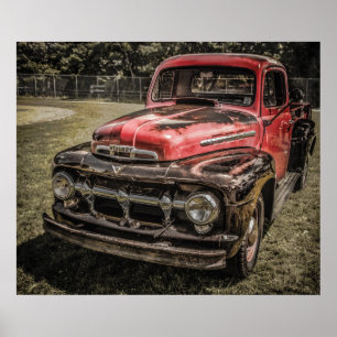 The Old Red Antique Truck Poster