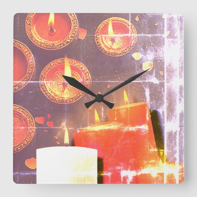 The old Red Candles Square Wall Clock (Front)