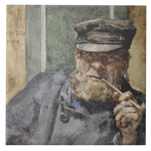 The Old Sea Dog (by Henry Scott Tuke) Ceramic Tile (Front)