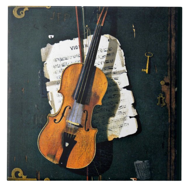 The Old Violin, fine art painting, Ceramic Tile (Front)