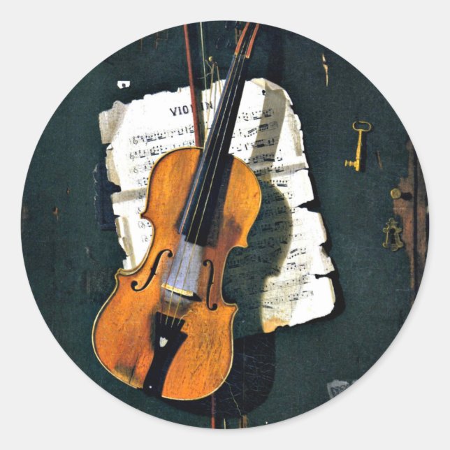 The Old Violin, fine art painting Classic Round Sticker (Front)