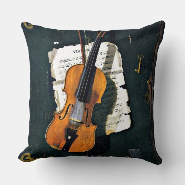 The Old Violin, fine art painting Cushion (Front)